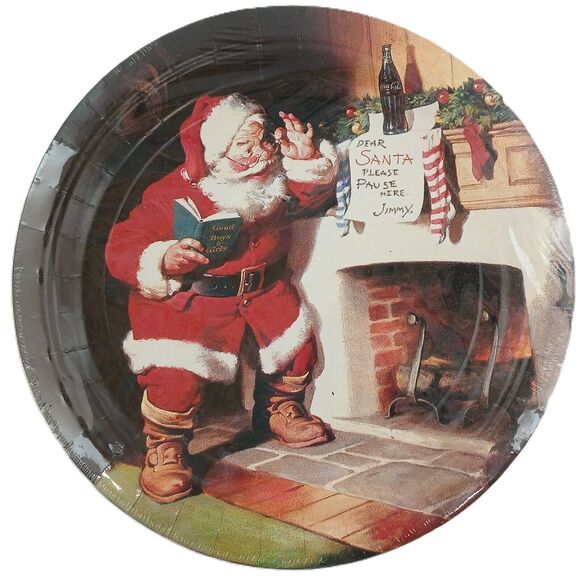 Vintage 1993 Coca Cola Santa Napkins & Plastic Coated Paper Plates NOS Xmas - Picture 2 of 8